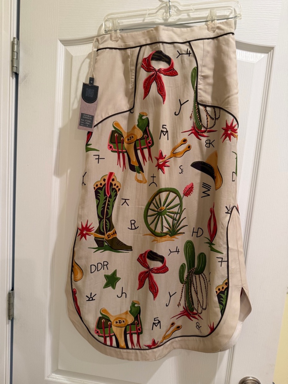 Double Beige Western Print Button-Front Skirt - Picture 4 of 5